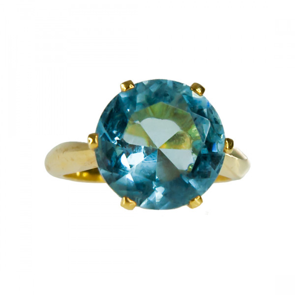 Κ18 Χρυσό Δαχτυλίδι με Τοπάζι. Μονόπετρο Δαχτυλίδι με Εντυπωσιακό Μπλε Τοπάζι