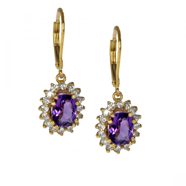 Amethyst and White Sapphire Drop Earrings set in Gold Plated Silver