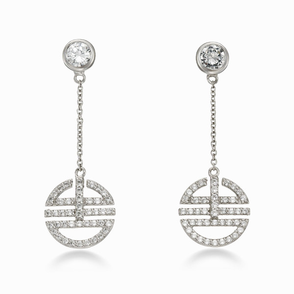 Modern Silver Drop Earrings with White CZ Stones