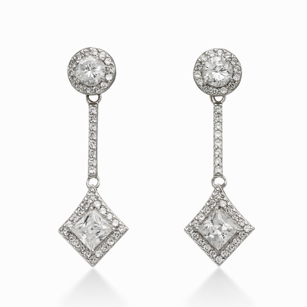 Silver Dangle Earrings with White CZ Stones 