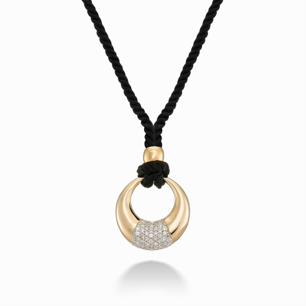 Black Cord Necklace with 18K Υellow Gold Plating with White CZ Stones 