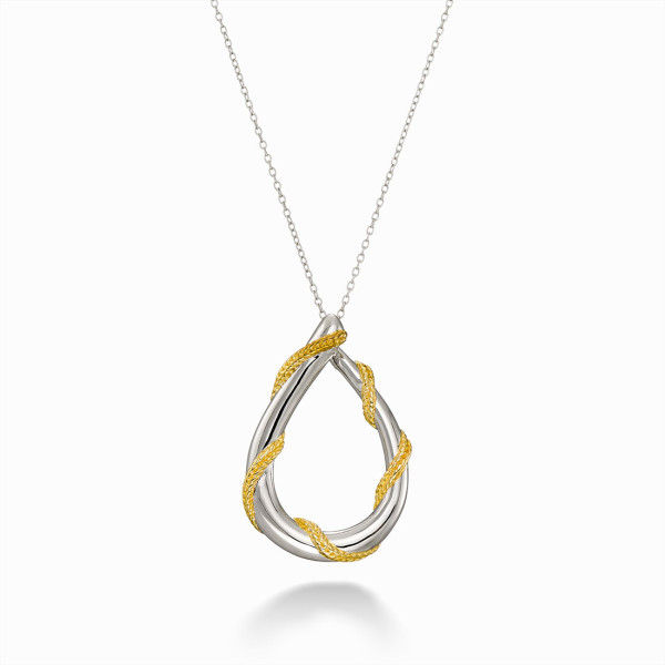 Silver Necklace with Two-Toned Modern Pendant with 18K Gold Details