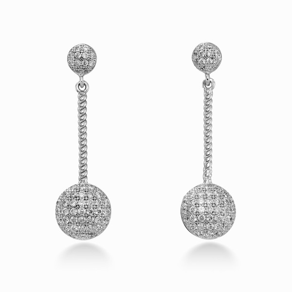 Silver Drop Earrings with White CZ Stones 