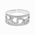Platinum Plated Modern Silver Ring with White CZ Stones