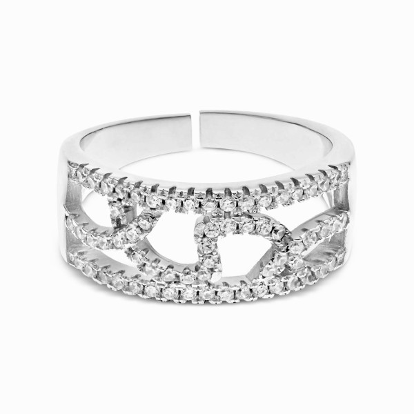 Platinum Plated Modern Silver Ring with White CZ Stones