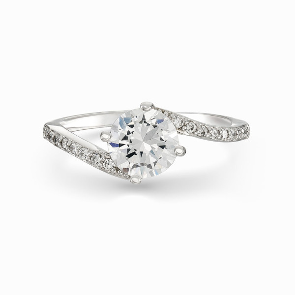 Silver Solitaire Ring with White Center Stone