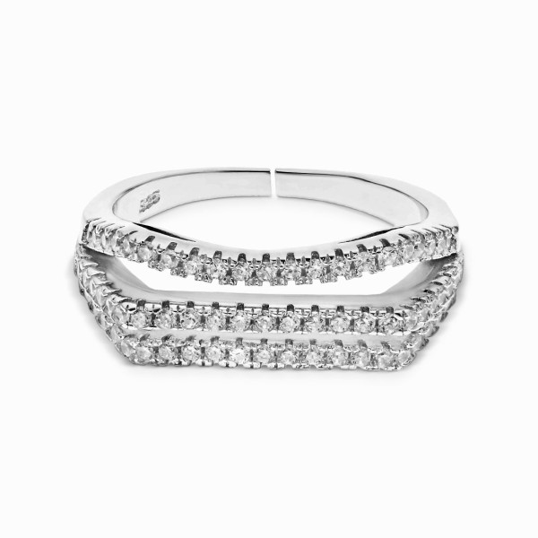 Modern Platinum Plated Silver Ring with White CZ Stones