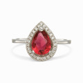 Silver Ring with Pear-Shaped Red Center Stone