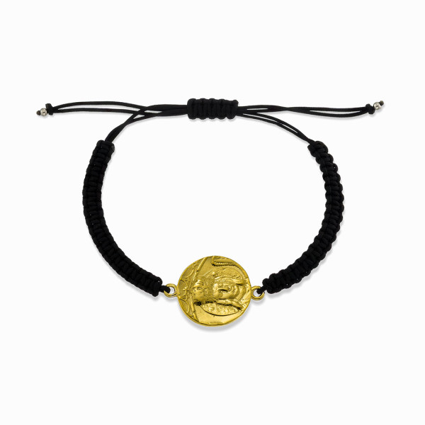18K Gold Plated Archangel Michael Black Cord Bracelet