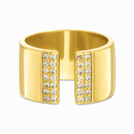 Μοντέρνο Δαχτυλίδι Open Cuff με Λευκά Ζιργκόν με Κίτρινο Επιχρύσωμα Κ18 Μοντέρνο Δαχτυλίδι Open Cuff με Λευκά Ζιργκόν με Κίτρινο Επιχρύσωμα Κ18