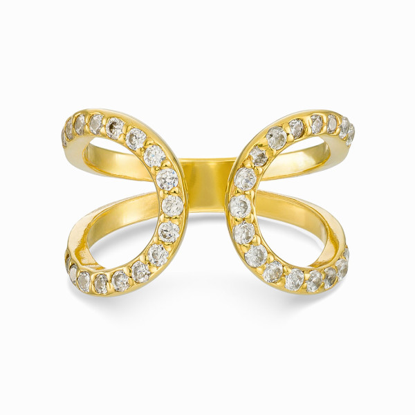 18K Yellow Gold Plated Modern Ring with White CZ Stones