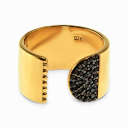 Σύγχρονο Δαχτυλίδι Open Cuff με Μαύρες Πέτρες και Κίτρινο Επιχρύσωμα Κ18 Σύγχρονο Δαχτυλίδι Open Cuff με Μαύρες Πέτρες και Κίτρινο Επιχρύσωμα Κ18