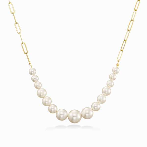 18K Yellow Gold Plated Paperclip Necklace with Pearls 