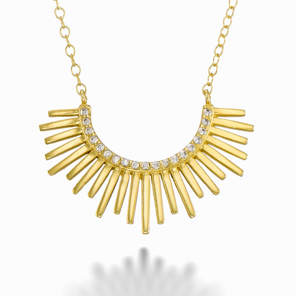 18K Yellow Gold Plated Statement “Sunrays” Necklace with White CZ Stones