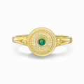18K Yellow Gold Plated Byzantine Style Ring with Green Center Stone