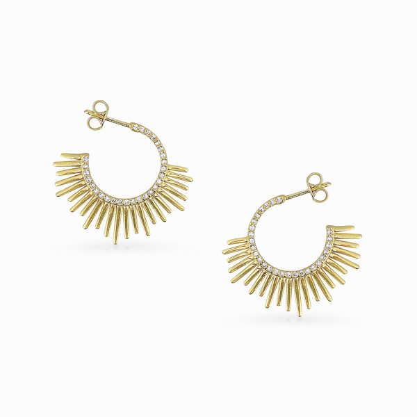 Modern Half Sun 18K Gold Plated Earrings with White CZ Stones