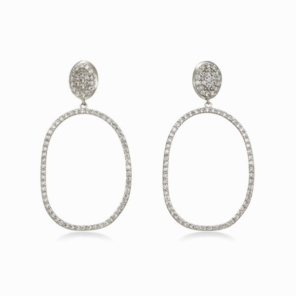 Modern Sterling Silver 925 Dangle Earrings with White CZ Stones