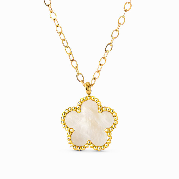 18K Yellow Gold Plated Stainless Steel Necklace With White Mother of Pearl Flower