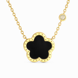 18K Yellow Gold Plated Stainless Steel Necklace with Double-Sided Flower and White CZ Stone