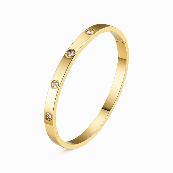 18K Yellow Gold Plated Stainless Steel Bangle Bracelet with White CZ Stones