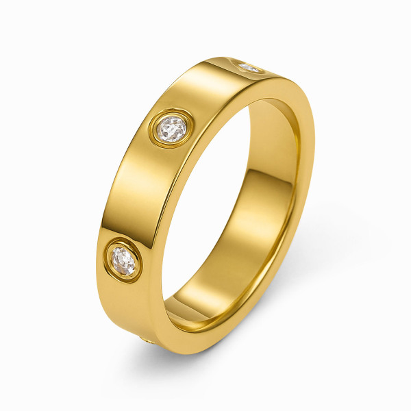 18K Yellow Gold Plated Stainless Steel Band Ring with White CZ Stones 