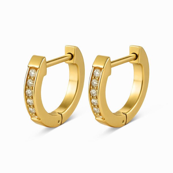 18K Yellow Gold Plated Stainless Steel Hoop Earrings with White CZ Stones
