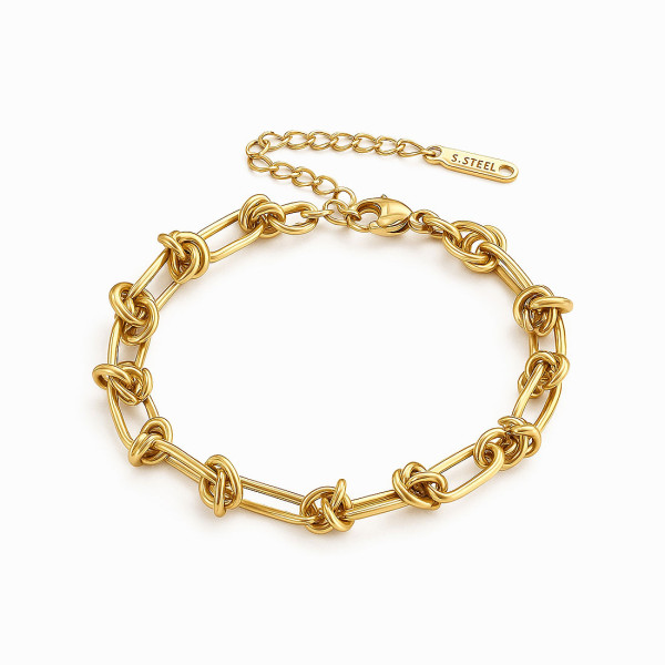 18K Yellow Gold Stainless Steel Modern Chain Bracelet with Knot Links