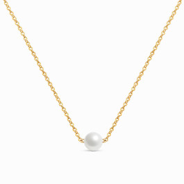 18K Yellow Gold Plated Stainless Steel Minimal Necklace with Central Pearl 