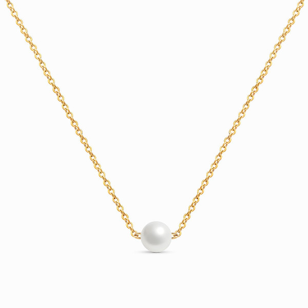 18K Yellow Gold Plated Stainless Steel Minimal Necklace with Central Pearl 