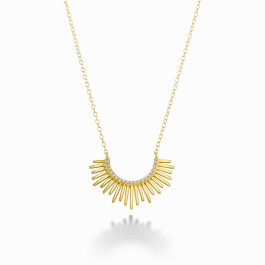 18K Yellow Gold Plated Statement “Sunrays” Necklace with White CZ Stones