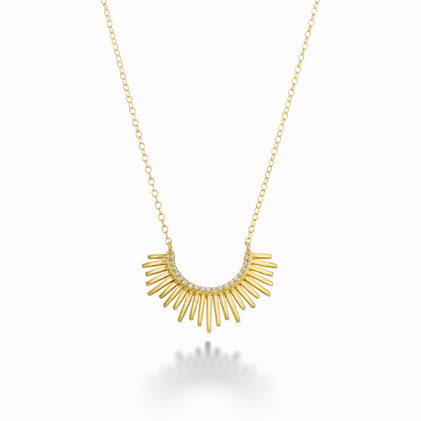 18K Yellow Gold Plated Statement “Sunrays” Necklace with White CZ Stones