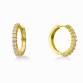 Yellow Gold Hoop Earrings with White CZ Stones