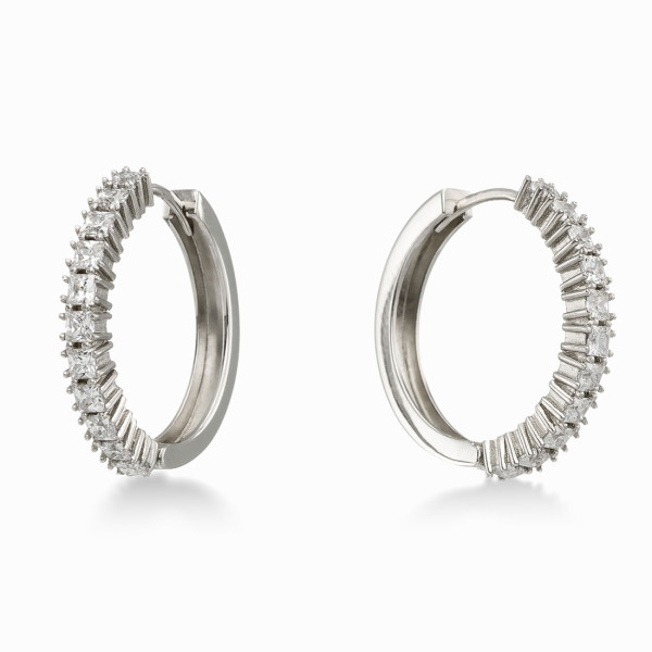 Ασημένια Σκουλαρίκια Κρίκοι με Λευκά Ζιργκόν 