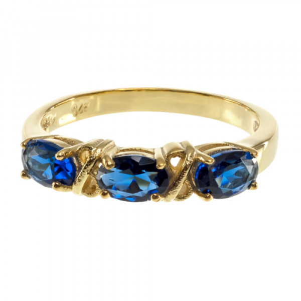 Gold Plated Silver Ring adorned with Three Oval Sapphires