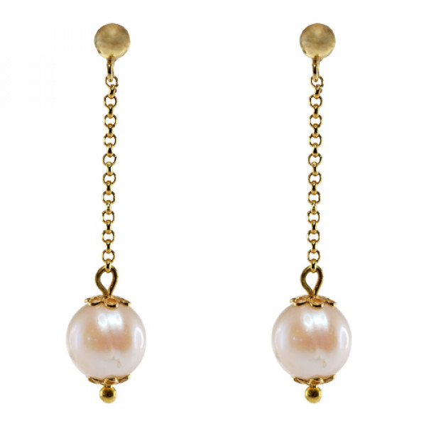 Dangle Pearl Earrings in Gold Plated Silver