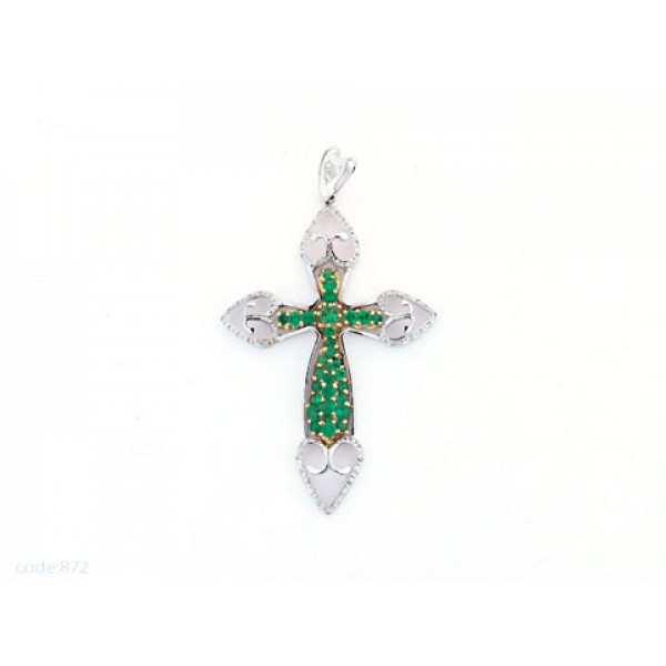 Tsavorite and Diamond Cross set in 18K White Gold