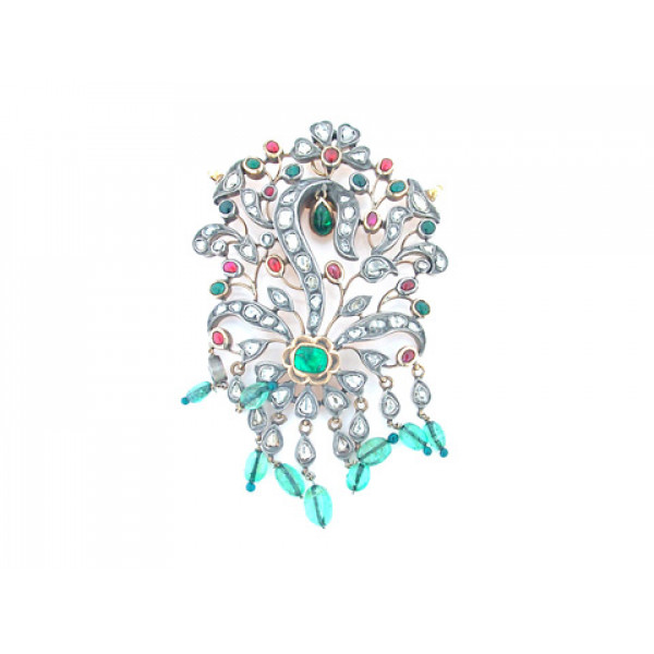 Antique Tiara with Diamonds, Rubies and Emeralds