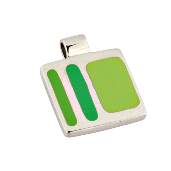  Silver Square Pendant with Green Enamel