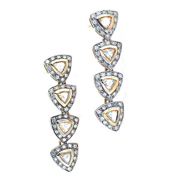 Gold Earrings adorned with Trillion Diamonds