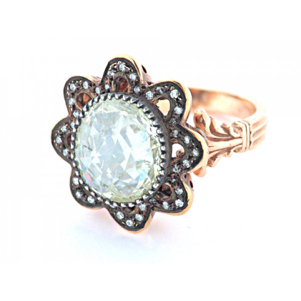 Δαχτυλίδι με Διαμάντι Rose cut και Μπριγιάν σε Χρυσό Κ14