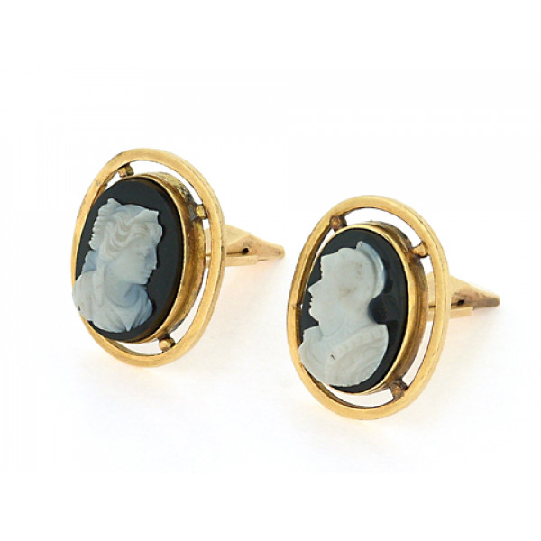 Antique Cuff links in 14K Gold with Mother of Pearl on Black Onyx