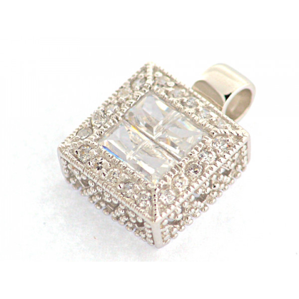 Platinum Plated Silver Square Pendant