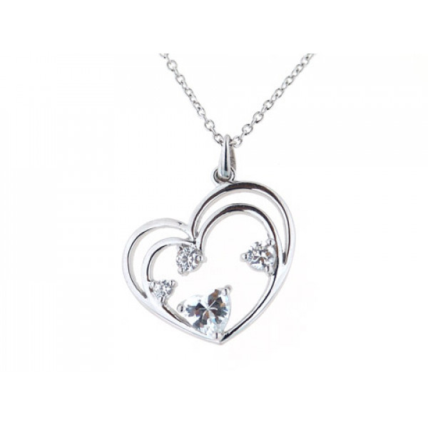 Silver Pendant with a Double Heart and White Sapphires.