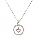 Platinum Plated "Heart" Pendant with pink quartz and white sapphires