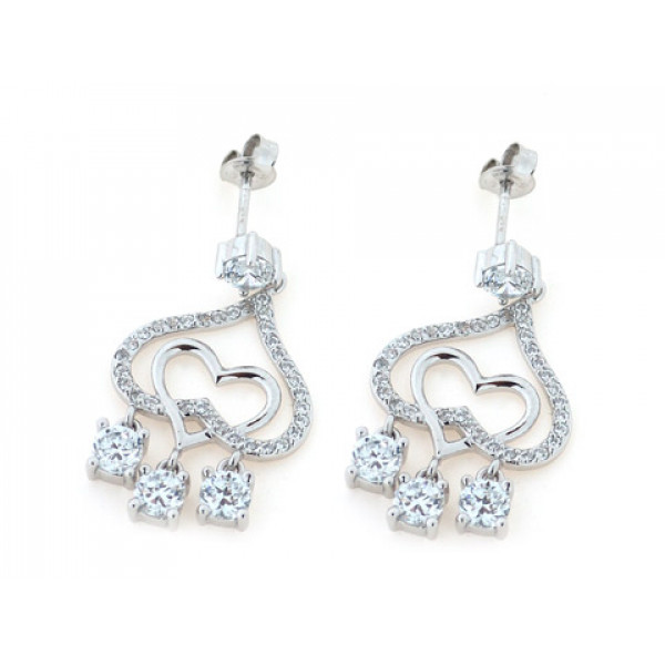 Platinum Plated Heart Earrings with White Sapphires