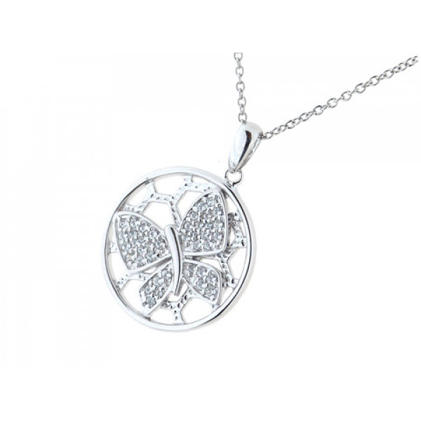 Platinum Plated Silver Pendant in Butterfly Design