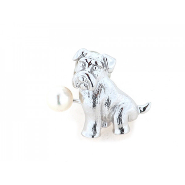 Platinum Plated Silver Dog Pin adorned with a pearl