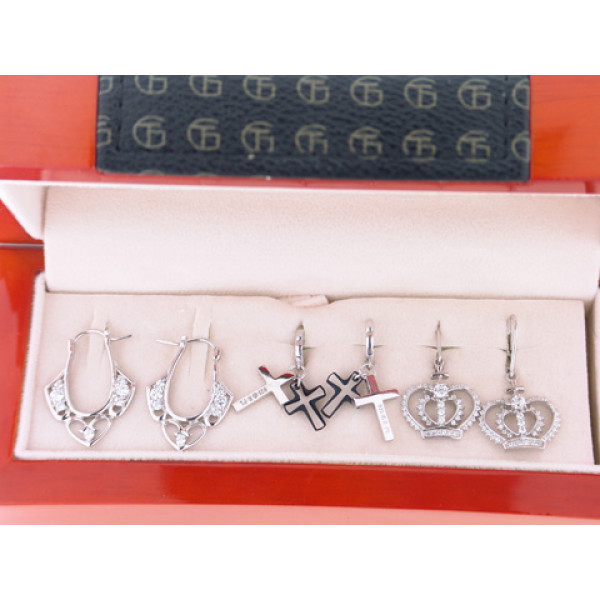 Set of Three Pairs of Earrings made of Platinum Plated Silver