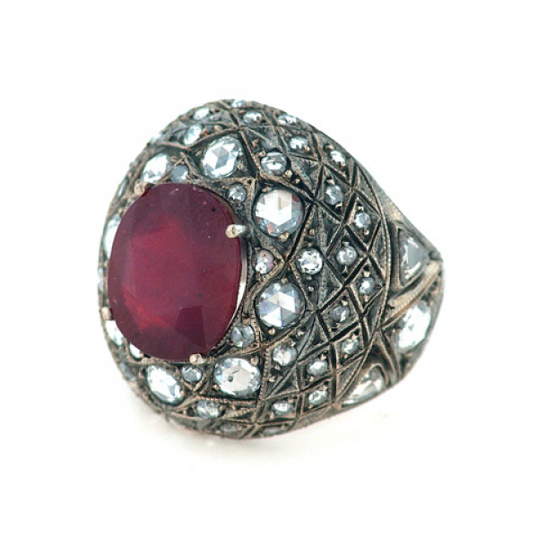 Burma Ruby and Diamond Ring set in 14K White Gold