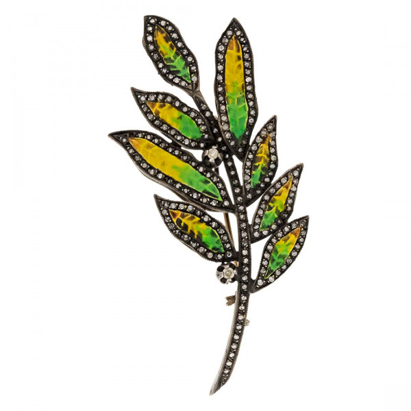 Diamond Gold Brooch with Enamel Colors